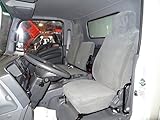 Durafitシートカバーi2280-l8 – ISUZU NPRフロント40 / 60分割ベンチシート。ドライバ側バケット、助手席側ベンチチャコールLeatheretteカスタムシートカバー。
