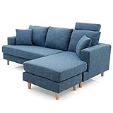 ソファー カウチソファー 3人掛け ヘッドレスト付 ポケットコイル ファブリック ネイビー