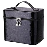 ［ドリーマー］　コスメボックス　メイクBOX　大容量　化粧道具入れ　化粧収納　化粧ボックス　バニティーケース　取っ手付　ミラー付き　携帯性　可愛い　クロコダイル柄　トラベル　ファスナー　黒　ブラック