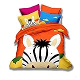 MeMoreCool Home Textile Cute Cartoon Animals Design Lovely Zebra Kids Students Colorful Bedding Set 