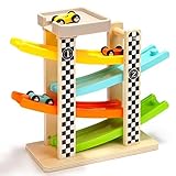 YOYURISE くるくるスロープ 知育 木製 空車 スロープ滑空レースカー 木製おもちゃ レインボースロープ 滑り台 ミニコースター ルーピング