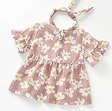 ベビー キッズ ワンピース ヘアバンド 2点セット 【 花柄 ストライプ ピンクベージュ 120 】 トップス チュニック 2018 夏 秋 綿 シャツ 女の子 子供 幼児子供服 ベビー服 赤ちゃん 