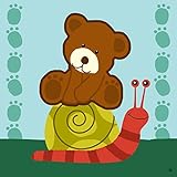 Green Leaf Art Bear and Snail Canvas Art [並行輸入品]