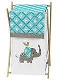 Baby/Kids Clothes Laundry Hamper for Turquoise White and Gray Mod Elephant Girl or Boy Bedding [並行輸入
