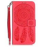 Zeebox Galaxy S7 Edge ケース 二つ折り 手帳型ケース カード収納ホルダー＆ストラップ付き 横開き Samsung Galaxy S7 Edge 用 カバー 生涯補償付き (レッド