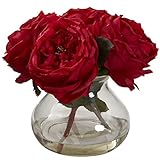 Home Garden Decorative Fancy Rose w/Vase Red
