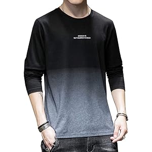 tシャツ メンズ 長袖 秋 冬 トップス カジュアル 丸襟 おしゃれ シンプル 綿 軽い 柔らかい グラデーションtシャ…