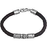 PZ Paz Creations 925 Sterling Silver Bracelet For Men | Braided Design Genuine Leather in Navy Blue Or Dark Brown | 8-1/4" Lo