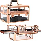 Ver Beauty アートクラフト アーマードイージースライドトレイ プロフェッショナルコスメティックメイクアップネイルタトゥーケース ストレージツールボックス ファンデーションホルダー付き ローズゴールド アクリル