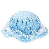 LeafIn キッズハット 子供向け 綿 紫外線対策 ベビーUVcut帽子 サファリハット チューリップハット ドット 水玉 レース F150 (S, ブルー)