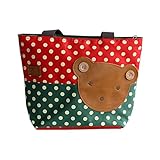 [クマ-深紅] Blanchoアップリケ キッズ ファブリック アート ミニ ショッパーバッグ/トートバッグ-Ｍサイズ（H)26.92cm* L)33.78cm* W)12.95cm）