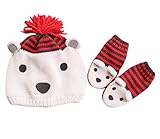 (コ-ランド) Co-land 子供用ハット ミトン ベビーニット帽子 てぶくろ 手袋 キッズ ボーダー クマ造型 赤ちゃんキャップ 男女児 グローブ あったか 防寒対策 ミトン帽子セット サイズ1