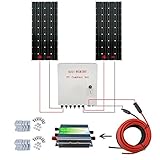 ECO-WORTHY 300Wソーラーパネルキット：2個160W単結晶ソーラーパネル+ソーラー充電コントローラー+ソーラーコンバイナーボックス+ MC4ソーラーケーブル+ソーラーパネルマウントブラケッ