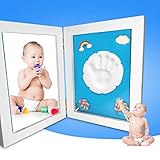 Joinvalue 足形フレーム 赤ちゃんの手形 木製フレーム ベビーフレーム記念品 フットプリントフレーム 安全な非毒性の粘土、良品質の木製フレーム 出産祝い (男の子)