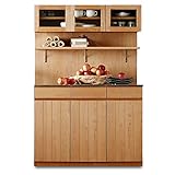 LOWYA （ロウヤ） 国産 キッチンボード 食器棚 レンジ台 ステンレス 大容量収納 突板 天然木 ガラス扉 耐震 カウンター おしゃれ 異素材MIX 幅120cm アルダーナチュラル 新生活