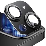 Esanik 2枚セット iPhone 15/iPhone 15 Plus用 カメラフィルム アルミ合金製 カメラ保護 レンズカバー レンズ保護 強化ガラス 耐衝撃 擦り傷防止 3レンズ保護 露出オーバー防止 レンズ保護フィルム ブラック
