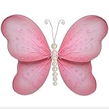 Hangingバタフライピンクパールナイロンメッシュ蝶デコレーション装飾赤ちゃん保育園寝室女の子部屋天井壁装飾誕生日パーティーベビーシャワーバスルーム子供Childrens 3dアートDIY Smal