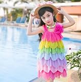 Elegant Salon発表会 結婚式 入園式 演奏会　パーティー 旅行に 　ビーチ 春夏 可愛い ベビー 子供 ノースリーブ ドレス (120cm, ローズ)
