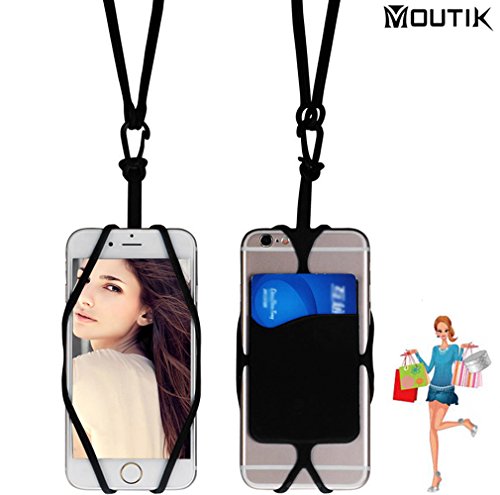 MOUTIK スマホ ネックストラップ iPhone 用 首かけ 落下防止 カードスロート付 リストバンド シリコン iPhone 7 7plus 6s plus 6 plus 6 5s/Xperia Z5Z4/Galaxy Note5 S7等6インチ以下用 丈夫 耐久 ブラック