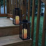 Set of 2 Black Metal Slat 12" Warm White Flameless Lantern with Timer (Batteries Included) [並行輸入品]