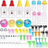 子供用弁当箱アクセサリー フードピック、ミニ調味料ボトル、ケチャップスクイーズボトル、ミニ醤油容器、漏斗付きミニ醤油容器、子供、学校、弁当、キャンプ、オフィスアクセサリー(動物)を含む 50個