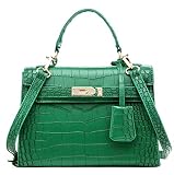 新しいワニ穀物プラチナレアル本革のバッグの女性のハンドバッグのファッションパッチワークのデザイナーブランドの高品質の女性のオフィスのメッセンジャーショルダーバッグ (グリーン)