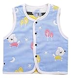 ベビーガーゼベスト 新生児ベスト 子供服 6層ガーゼ 綿 保温 防寒 体温調節 男女兼用 犬ちゃん ブルー 80cm