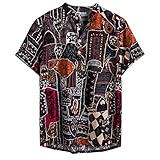 GDJGTA シャツ メンズ ハワイアンプリント コットンリネン ゆったり 半袖 カジュアル ボタンTシャツ US サイズ: XX-Large