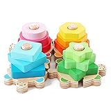 Rolimate木製ベビーシェイプ＆色彩認識カラフルな幾何学会スタック＆ソートパズル玩具 (C)
