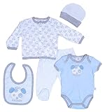 Duck Duck Goose Baby Boys ' 5 pc layette Clothingセットwith長袖カーディガン、閉じたつま先パンツ、ボディスーツ、よだれかけ、とキャップ