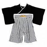 袴ロンパース ベビー 男の子 クマ柄 カバーオール ロンパス ブラック-クマ 70