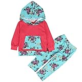 ベビー服 女の子 長袖花プリントパーカーとパンツアウトフィット (70(0-6月), フローラル)