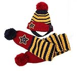 【Anjelly】 ベビー ＆ キッズ 用 ニット帽 & ロングマフラー セット かわいい ボーダー・スター おまけ付 選べる5色 (ネイビー)