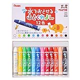 ぺんてる クレヨン 水でおとせるふとくれよん GWM1-12 12色