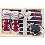 ≪出産祝い ベビー服 出産祝い お祝い プレゼント ギフト≫　BORN　FREEおしゃれベビーカゴ入りギフト(ネイビー)