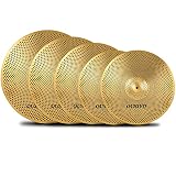 ミュート ローボリューム シンバル ハイハット クラッシュ ライド シンバル 5枚パック(14in HH＊2+16in+18in+20in) 初心者 ドラム練習向け ケース付け OUSIYO (真鍮色)