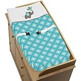 Sweet Jojo Designs Turquoise Blue Gray and White Mod Elephant Baby Girl or Boy Changing Pad Cover [並