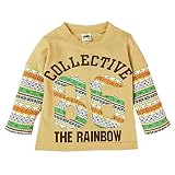 (ベージュ/90cm)ベビー服 男の子 Tシャツ 長袖 重ね着風 ネイティブ柄 ワッペン ロゴプリント 男児 ベビー