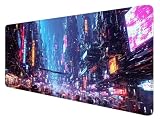 マウスパッド 大型 900x400x3mm ゲーミング マウスパッド サイバーパンクマウスパッド 超大型 ゲーミング マウスパッド 厚い 滑り止めマウスパッド ネオン 特大 おおきい キーボードパッド ゴム底 デスクトッププロテクターオフィスや家庭用 W-9
