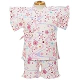 甚平スーツ 桜波柄 定番 キッズ 女の子 子供 日本製 夏物 七夕 夏祭り j-71576 80cm オフ白