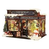 クリスマス ミニチュア ハウス キット |ドールハウス タイニーハウス キット、クリスマスツリーと家具付き木製ドールハウス、クリエイティブルームドールハウスキット、クリスマスデコレーション