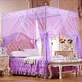 Bluelans 4コーナーポストベッドキャノピーMosquito Net、ネッティング寝具、ツイン/フル/クイーン/キング Twin Size パープル QXHL1610358D43R5229