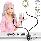 2in1 LEDリングライト 自撮りリングライト 撮影照明用ライト 卓上ライトスマホホルダー 外径9cm クリップ式 3モード照明 10階段