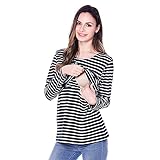 Decdeal レディース マタニティ ストライプ 看護 母乳授乳 シャツ ロングスリーブ トップ服