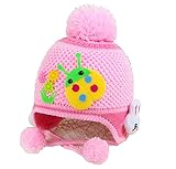 【Ludus Felix】ボンボン付き　耳あてニット帽　てんとう虫×うさぎ　ウール　ベビー　キッズ　赤ちゃん　子供 (ピンク)