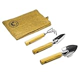 Toil in the Soil Hand Held Gardening Tool Set - Ash Handled Stainless Steel Tillers with Jute Holder