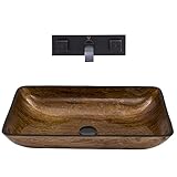 VIGO Rectangular Amber Sunset Glass Vessel Bathroom Sink and Titus Wall Mount Faucet with Pop Up, An