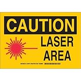 Brady 129175 Radiation and Laser Sign, Legend "Laser Area", 7" Height, 10" Width, Black and Red on Y