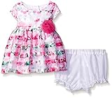 Marmellata Baby Pink Floral Striped Party Dress Multi 6-9 Months [並行輸入品]