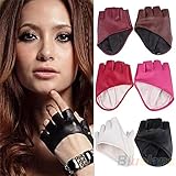 ファッションPUハーフフィンガーレディースレディース女性の指のないドライブショージャズ手袋女性の男性 (白)